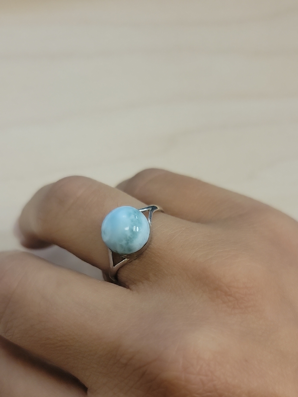 Silver Ring with Blue Larimar Stone